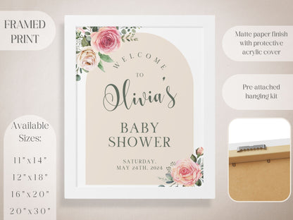 Neutral Floral Arch Baby Shower Welcome Sign - Magnolia Dane Co.