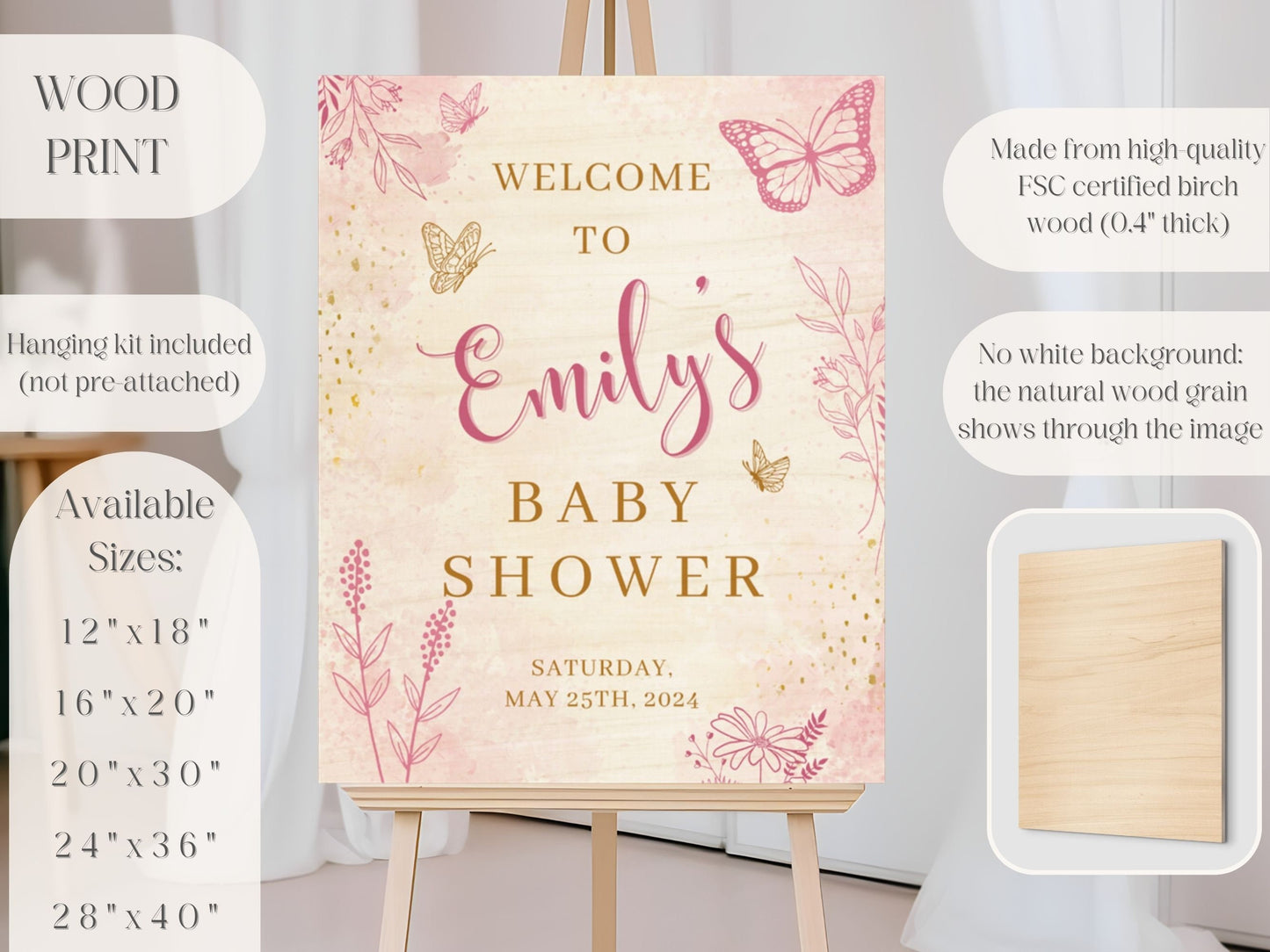 Whimsical Pink Butterfly Baby Shower Welcome Sign - Magnolia Dane Co.