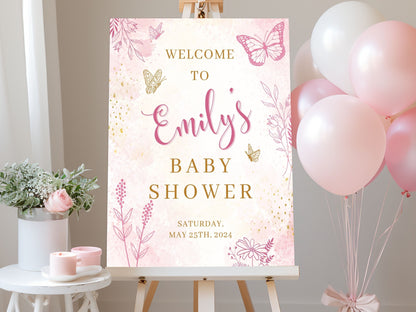 Whimsical Pink Butterfly Baby Shower Welcome Sign - Magnolia Dane Co.