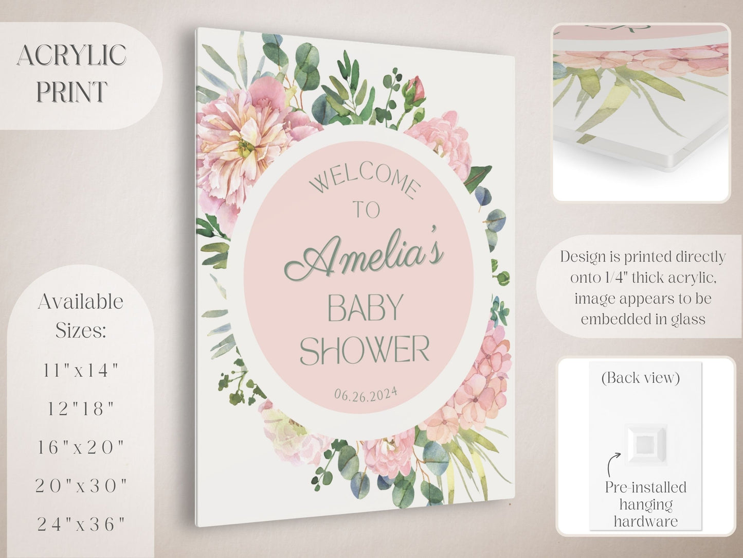 Round Pink Floral Baby Shower Welcome Sign - Magnolia Dane Co.