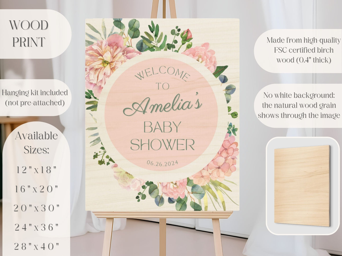 Round Pink Floral Baby Shower Welcome Sign - Magnolia Dane Co.