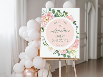 Round Pink Floral Baby Shower Welcome Sign - Magnolia Dane Co.