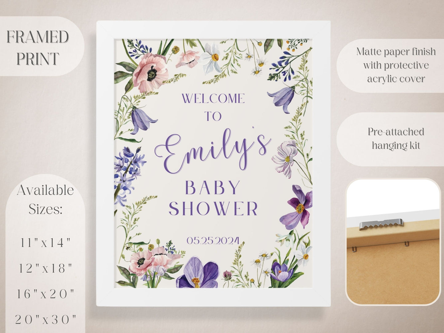 Whimsical Florals Baby Shower Welcome Sign - Magnolia Dane Co.