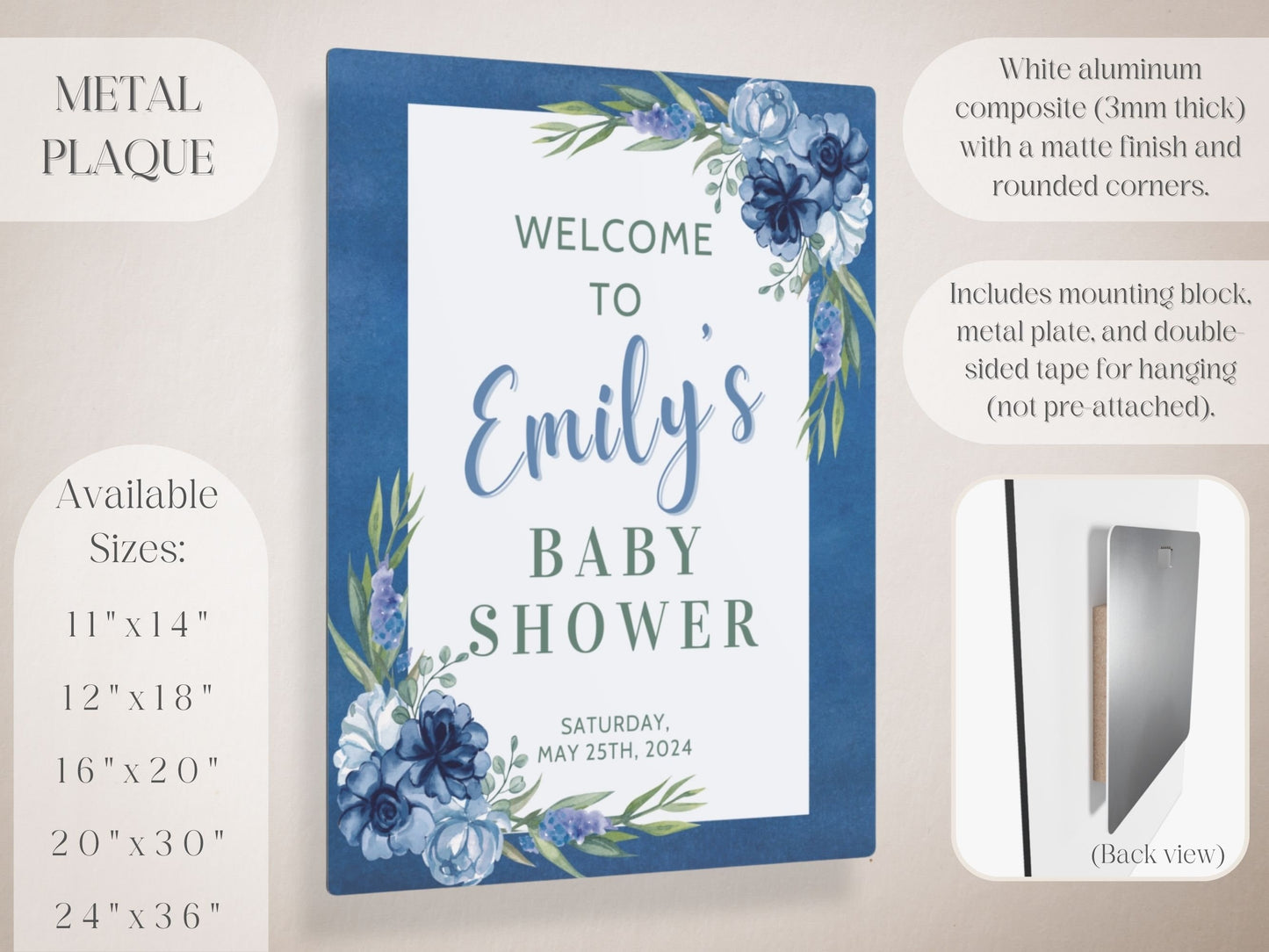 Navy Floral Baby Shower Welcome Sign - Magnolia Dane Co.