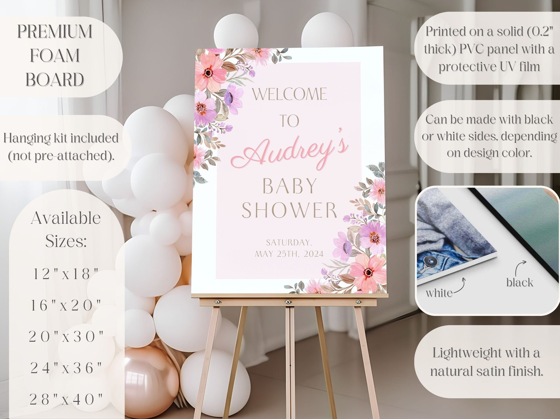 Pink Floral Baby Shower Welcome Sign - Magnolia Dane Co.