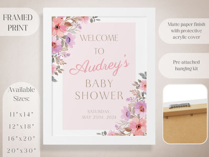 Pink Floral Baby Shower Welcome Sign - Magnolia Dane Co.