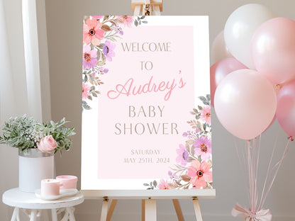 Pink Floral Baby Shower Welcome Sign - Magnolia Dane Co.