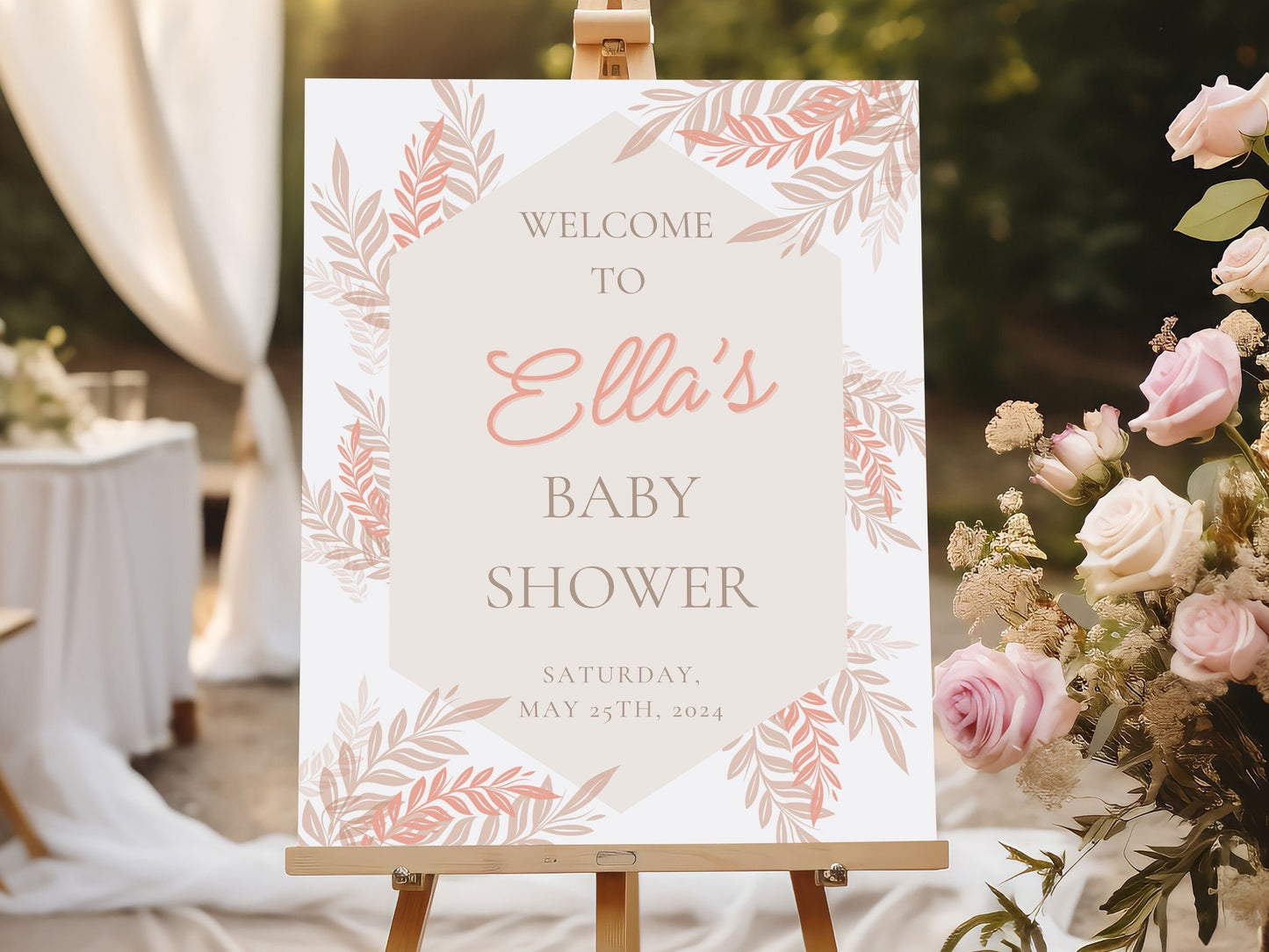 Pink Boho Baby Shower Welcome Sign - Magnolia Dane Co.