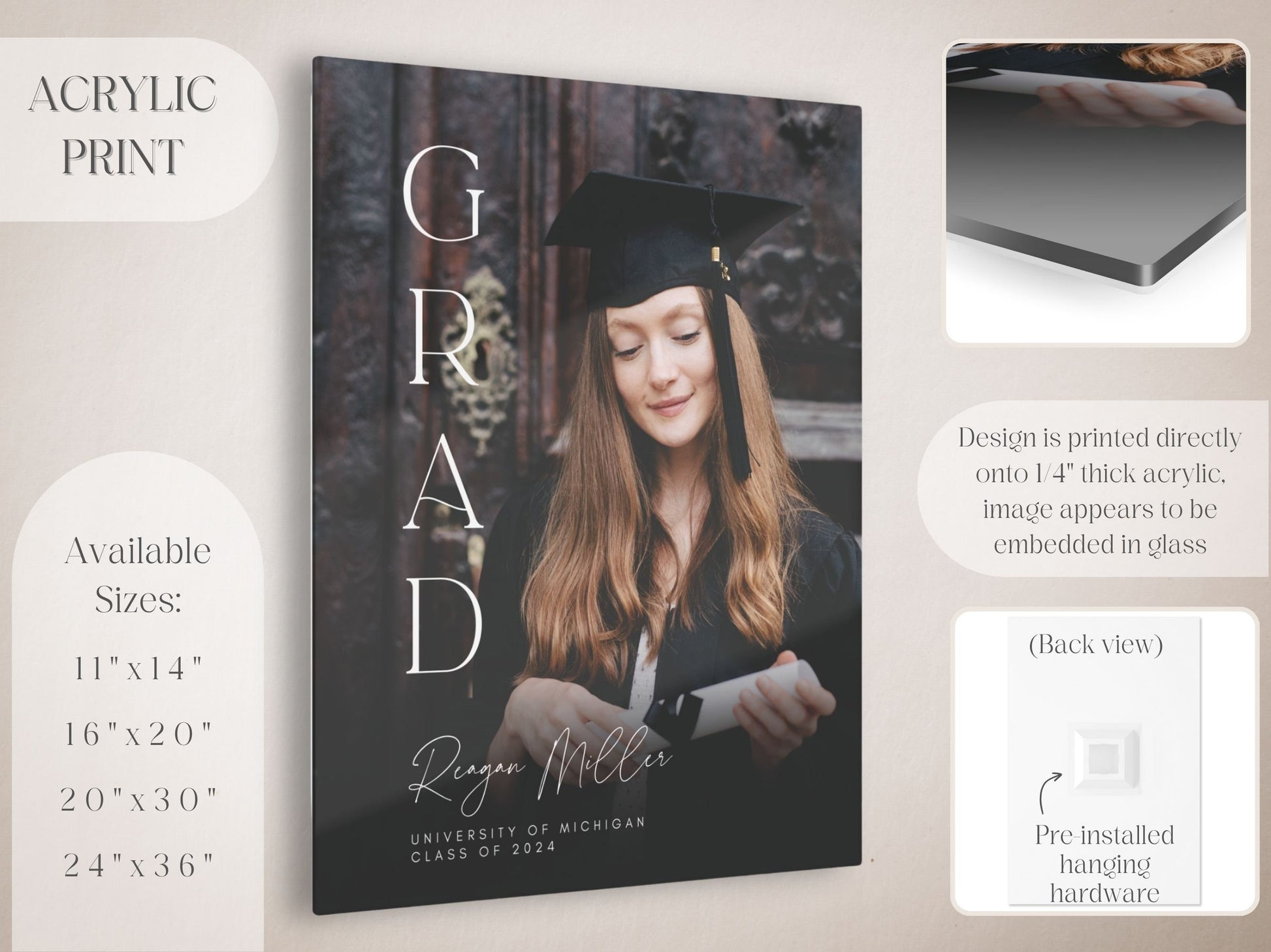 "GRAD" Simple Text Custom Photo Graduation Party Welcome Sign - Magnolia Dane Co.