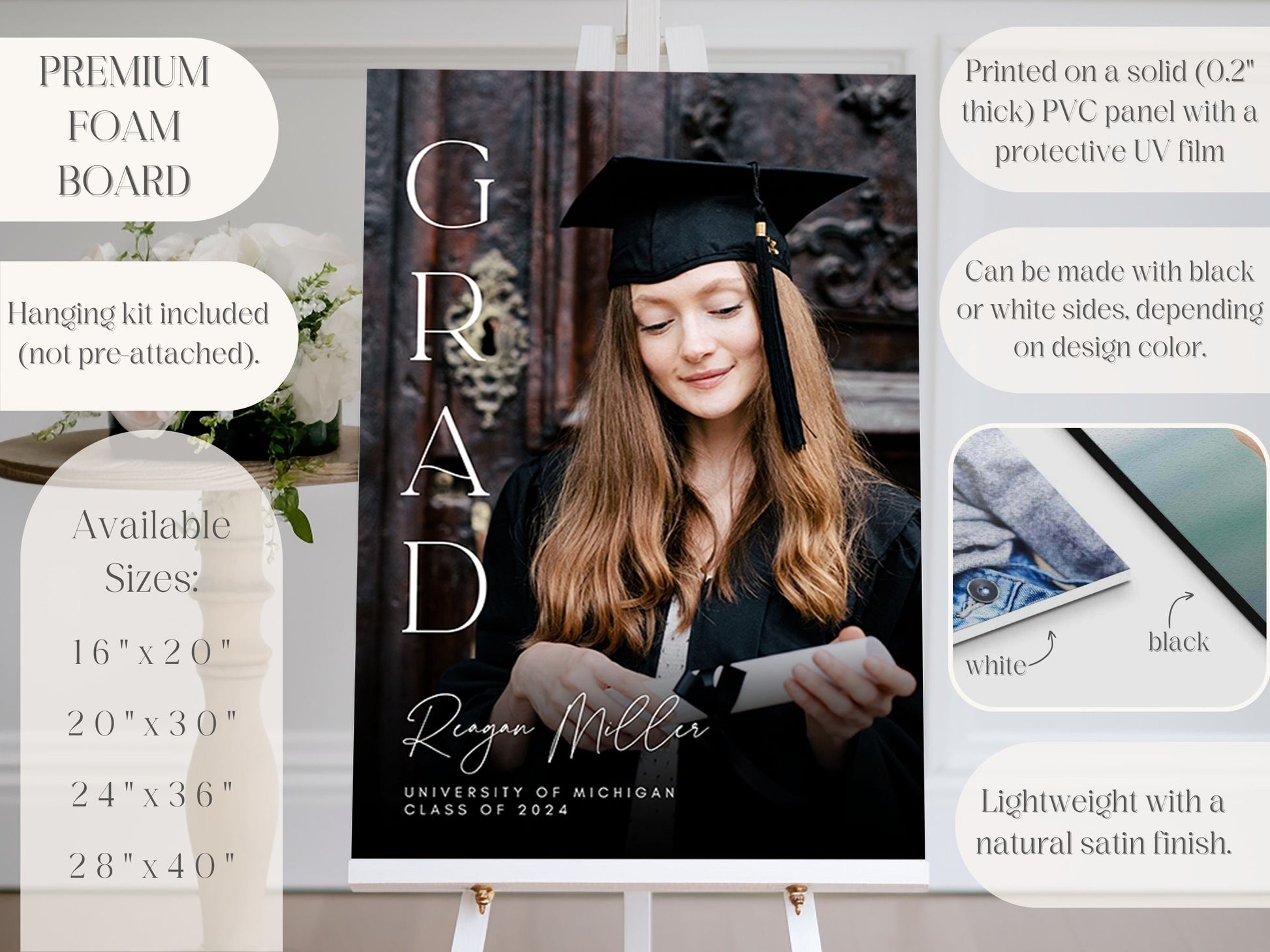 "GRAD" Simple Text Custom Photo Graduation Party Welcome Sign - Magnolia Dane Co.