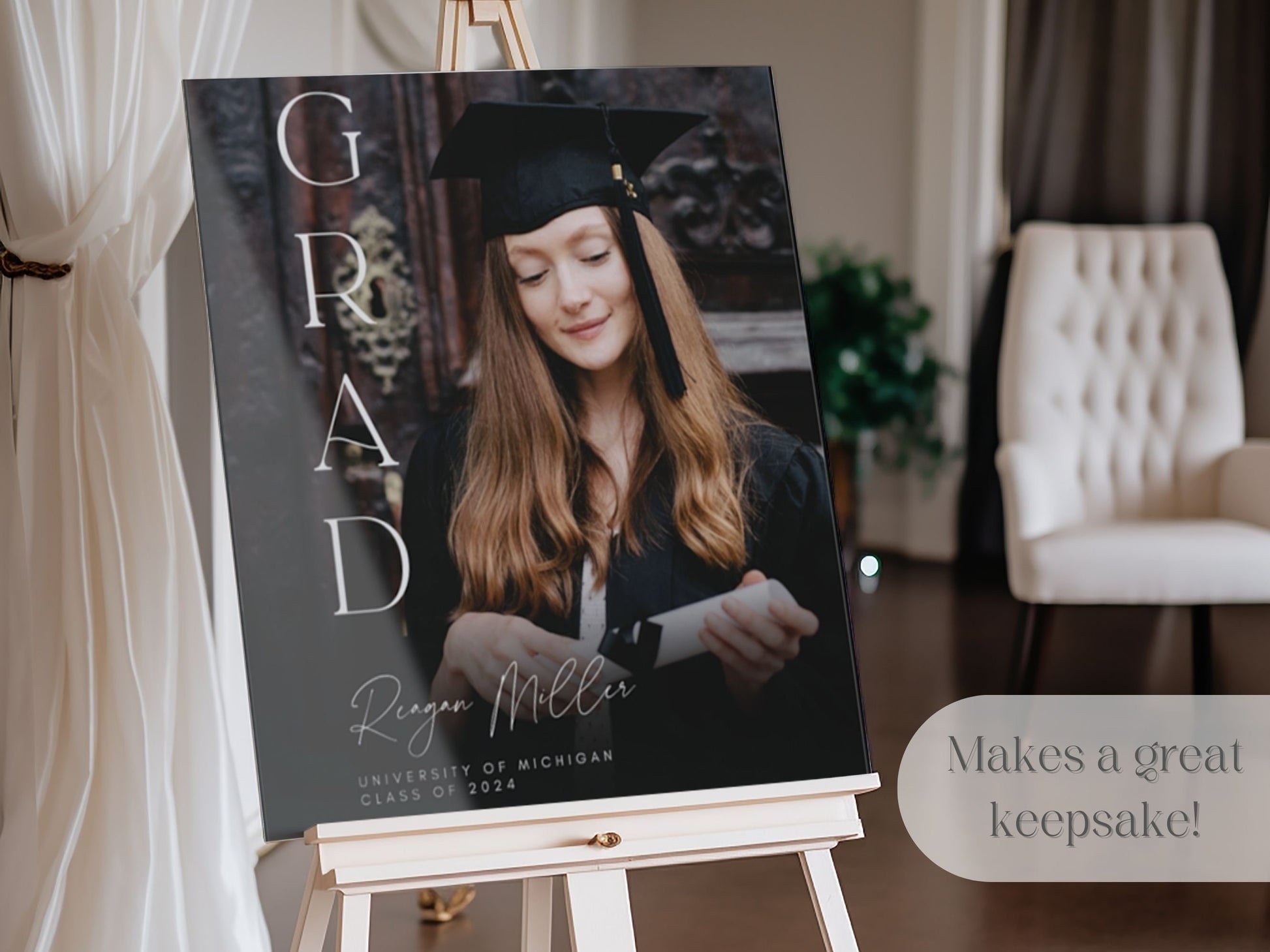 "GRAD" Simple Text Custom Photo Graduation Party Welcome Sign - Magnolia Dane Co.