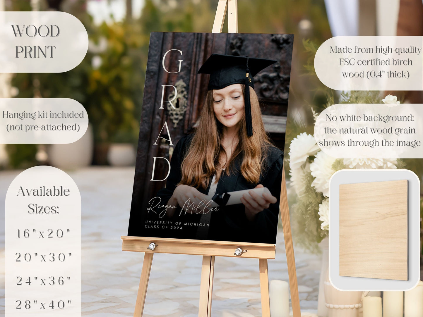 "GRAD" Simple Text Custom Photo Graduation Party Welcome Sign - Magnolia Dane Co.