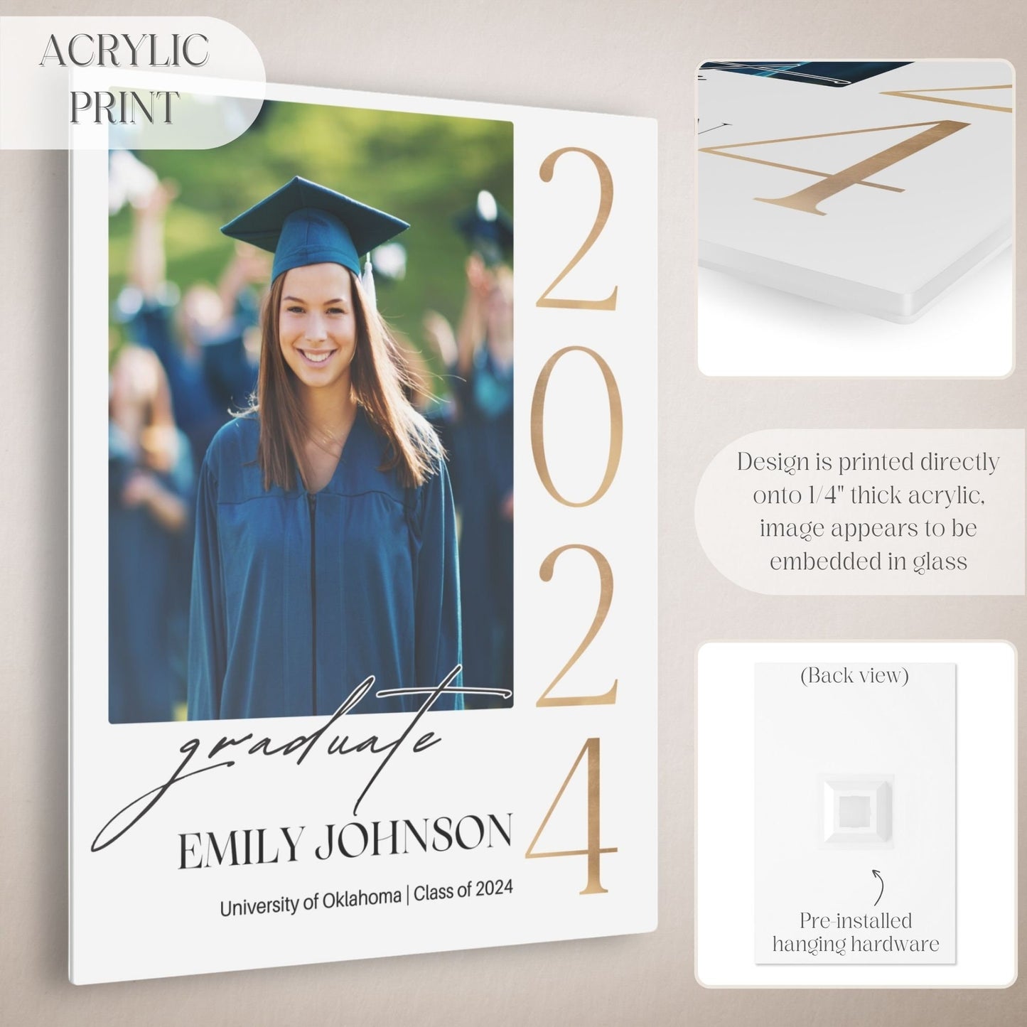 "2024 Graduate" Gold Custom Photo Graduation Party Welcome Sign - Magnolia Dane Co.