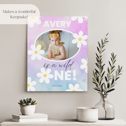 "Wild One" Floral Custom Photo First Birthday Welcome Sign - Magnolia Dane Co.