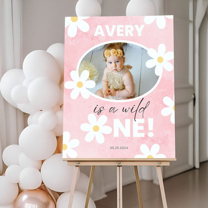 "Wild One" Floral Custom Photo First Birthday Welcome Sign - Magnolia Dane Co.