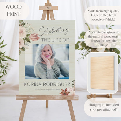 Delicate Floral Custom Photo Celebration of Life Welcome Sign - Magnolia Dane Co.