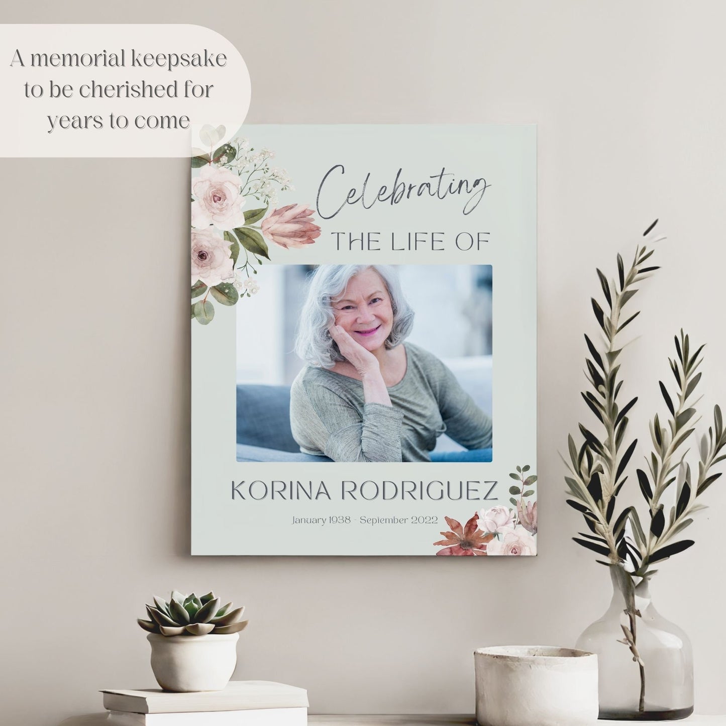 Delicate Floral Custom Photo Celebration of Life Welcome Sign - Magnolia Dane Co.