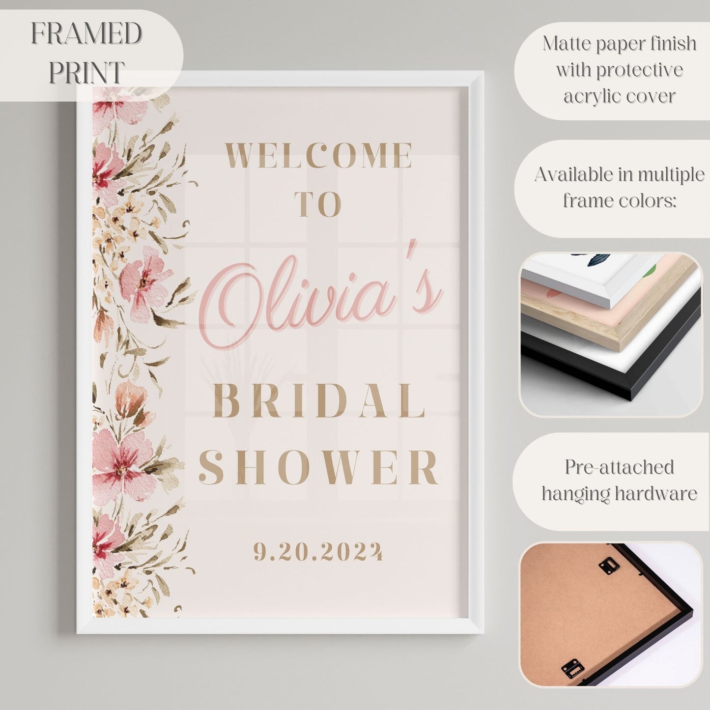 Neutral Floral Bridal Shower Welcome Sign - Magnolia Dane Co.