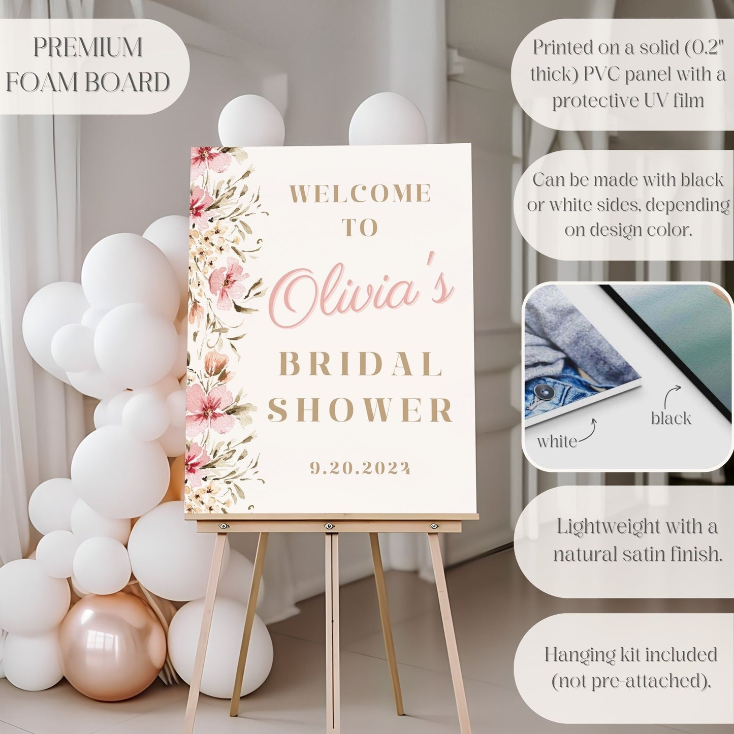 Neutral Floral Bridal Shower Welcome Sign - Magnolia Dane Co.