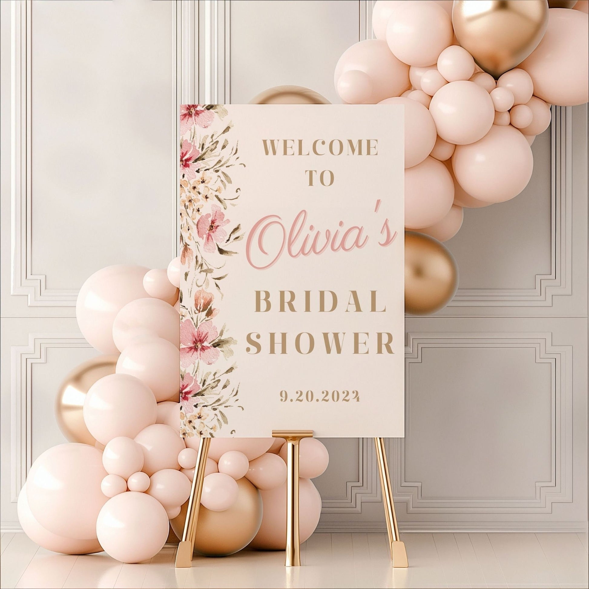 Neutral Floral Bridal Shower Welcome Sign - Magnolia Dane Co.