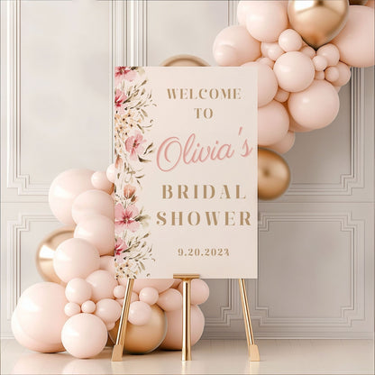 Neutral Floral Bridal Shower Welcome Sign - Magnolia Dane Co.