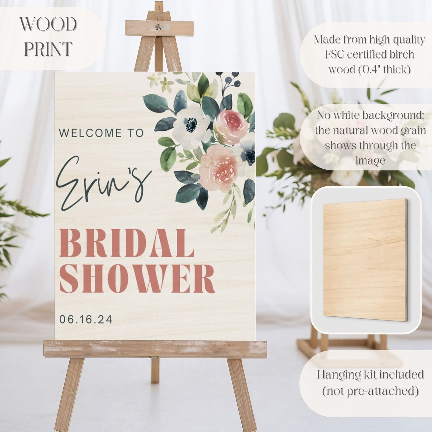 Simple Floral Bridal Shower Welcome Sign - Magnolia Dane Co.