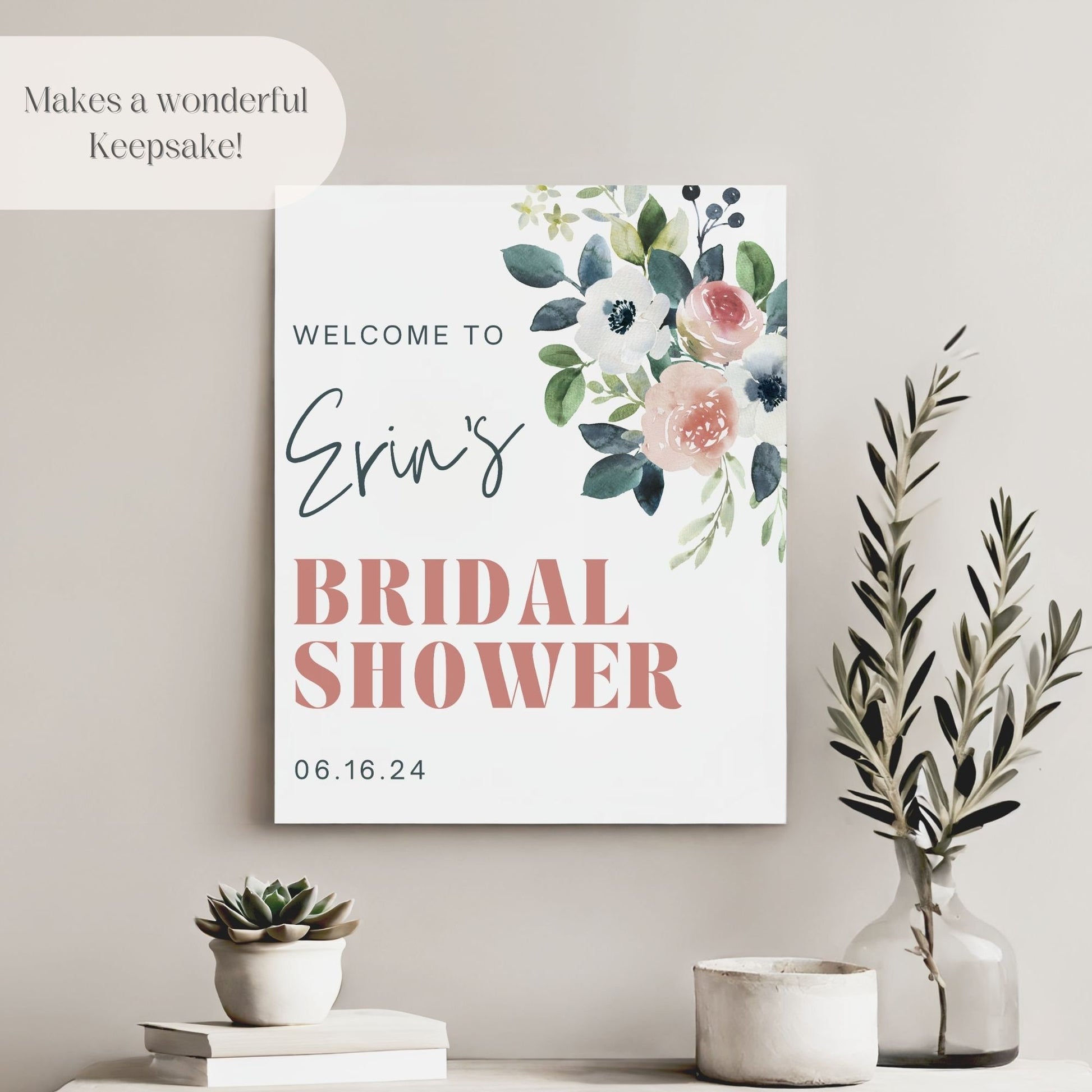 Simple Floral Bridal Shower Welcome Sign - Magnolia Dane Co.