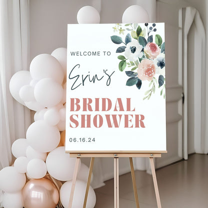 Simple Floral Bridal Shower Welcome Sign - Magnolia Dane Co.