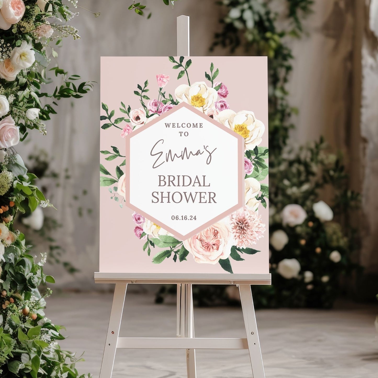 Floral Geometric Bridal Shower Welcome Sign - Magnolia Dane Co.