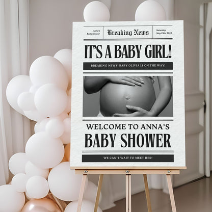 "It's a Baby Girl!" Newspaper Themed Baby Shower Welcome Sign - Magnolia Dane Co.