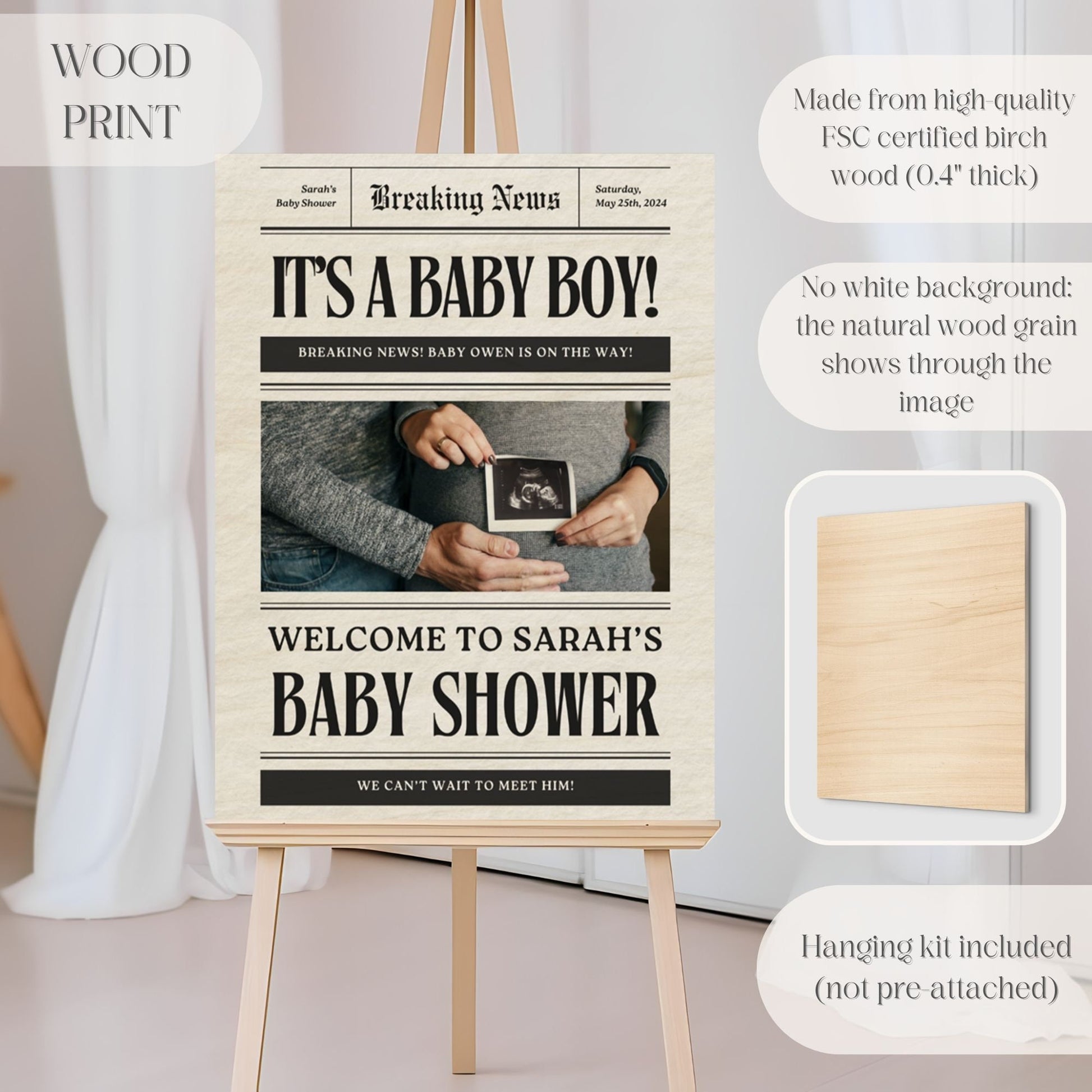 "It's a Baby Boy!" Newspaper Baby Shower Welcome Sign - Magnolia Dane Co.