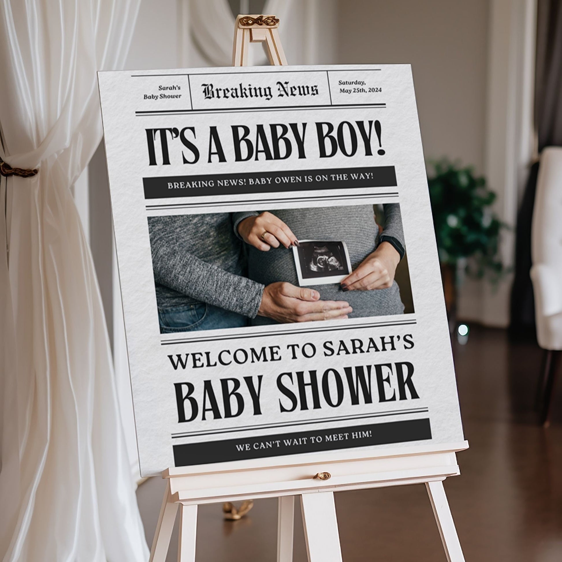 "It's a Baby Boy!" Newspaper Baby Shower Welcome Sign - Magnolia Dane Co.