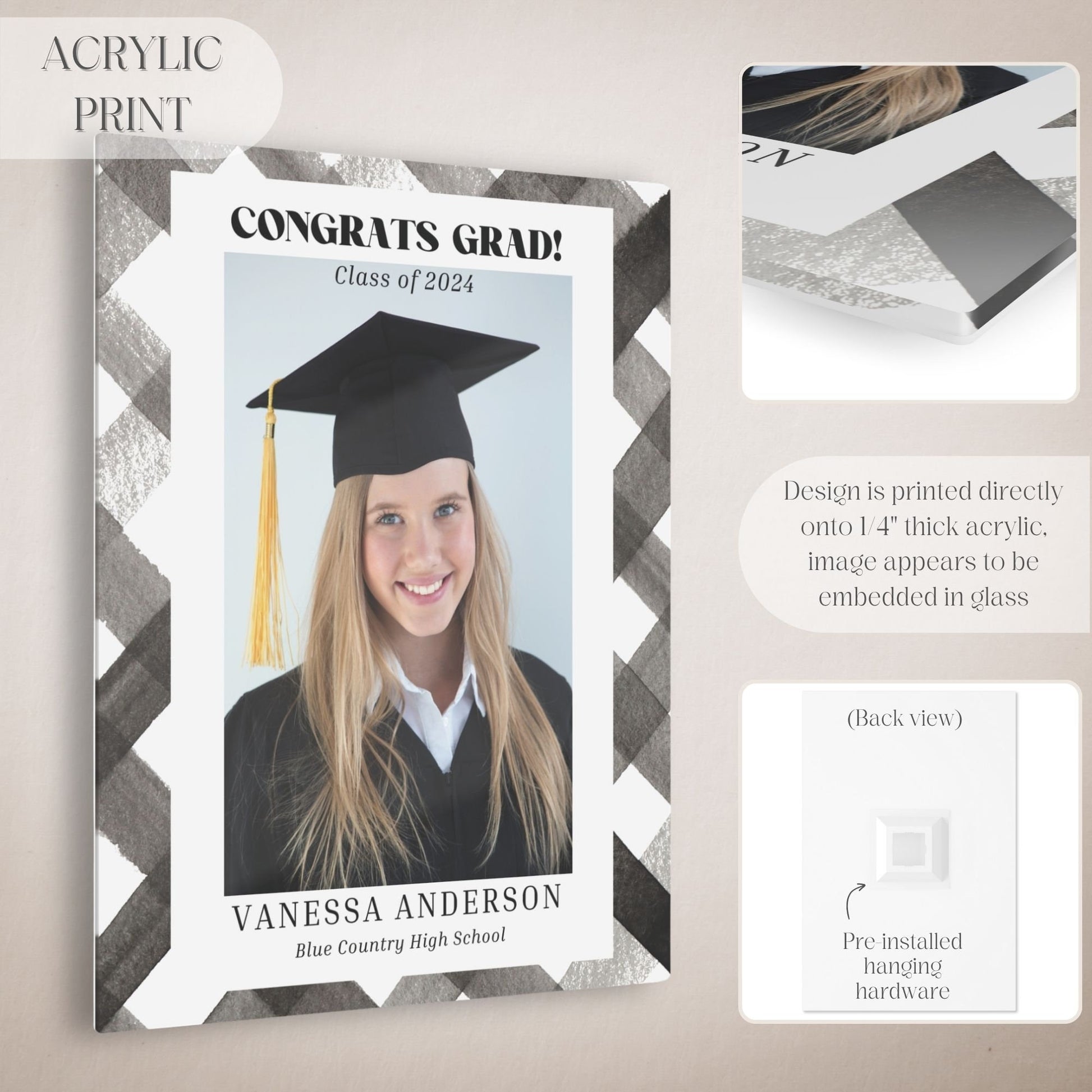 Black Plaid Custom Photo Graduation Party Welcome Sign - Magnolia Dane Co.