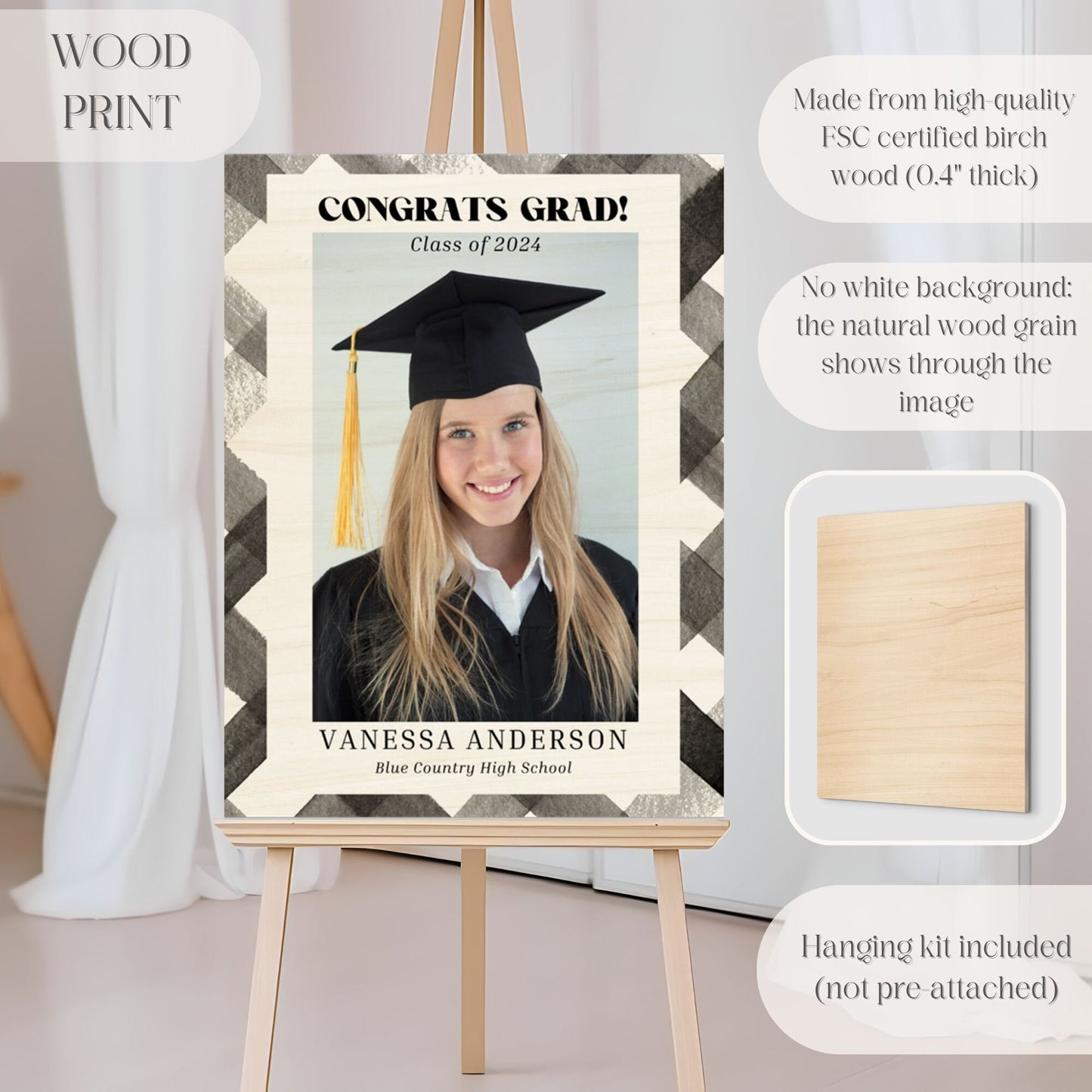 Black Plaid Custom Photo Graduation Party Welcome Sign - Magnolia Dane Co.