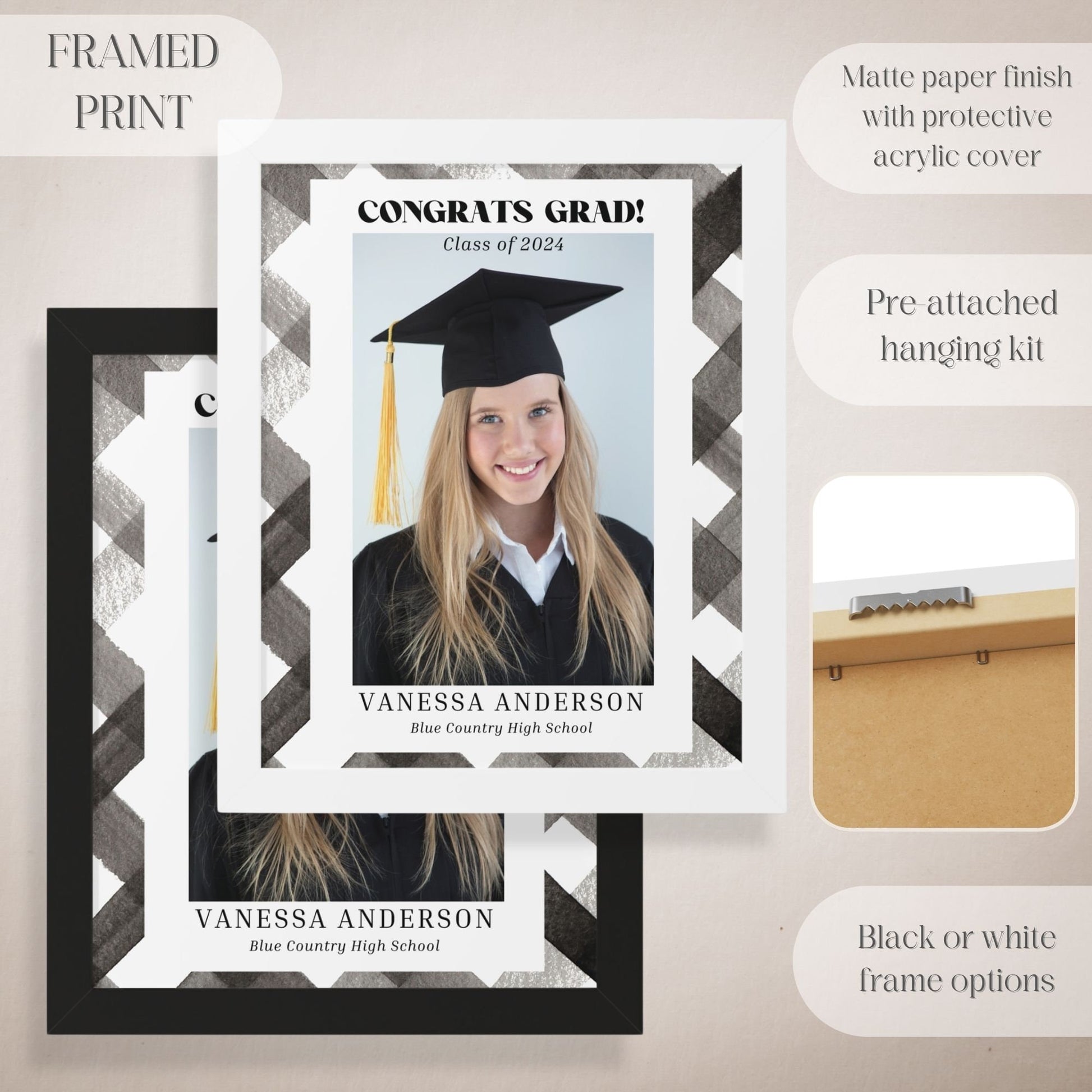 Black Plaid Custom Photo Graduation Party Welcome Sign - Magnolia Dane Co.