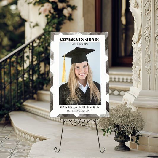 Black Plaid Custom Photo Graduation Party Welcome Sign - Magnolia Dane Co.