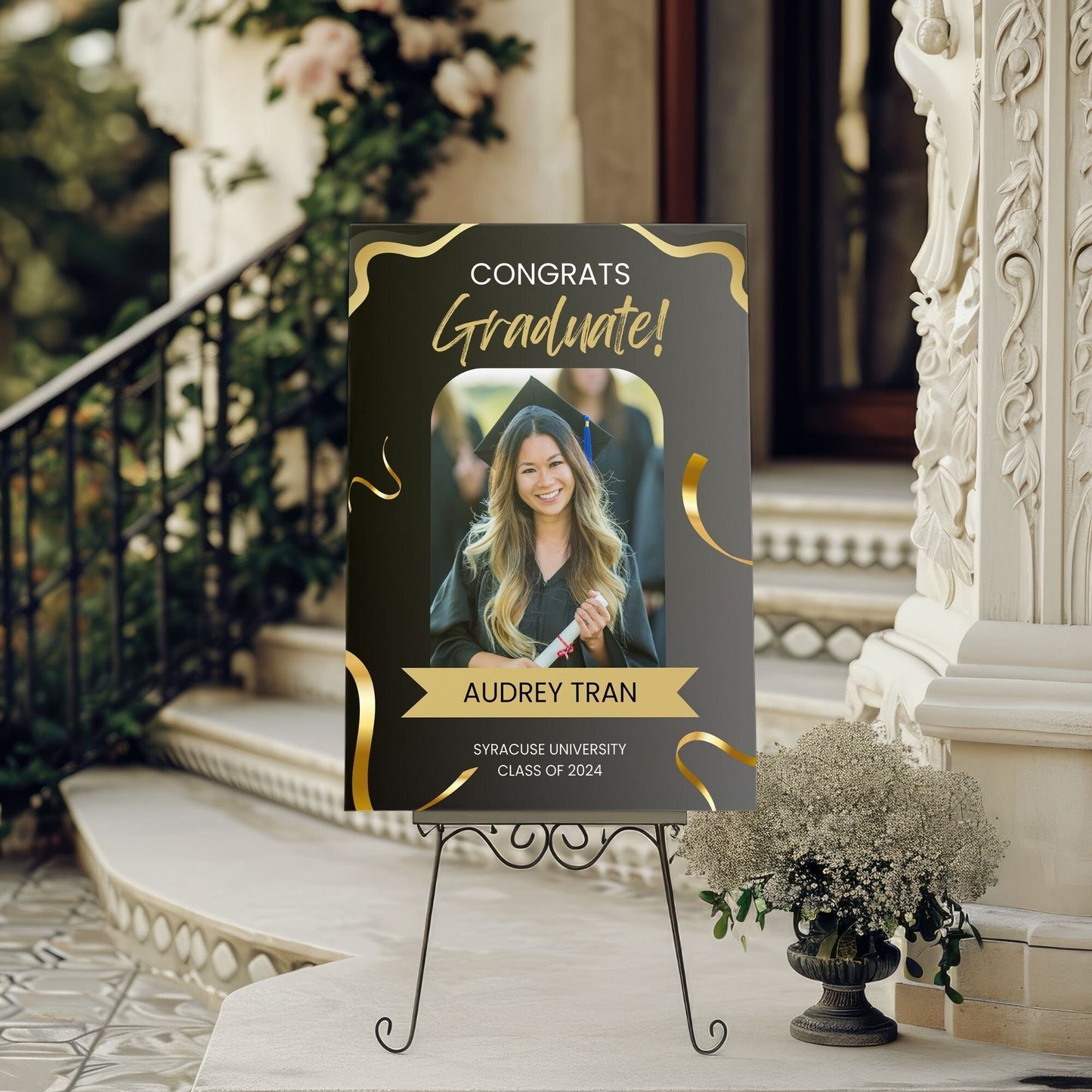 Black & Gold Custom Photo Graduation Party Welcome Sign - Magnolia Dane Co.