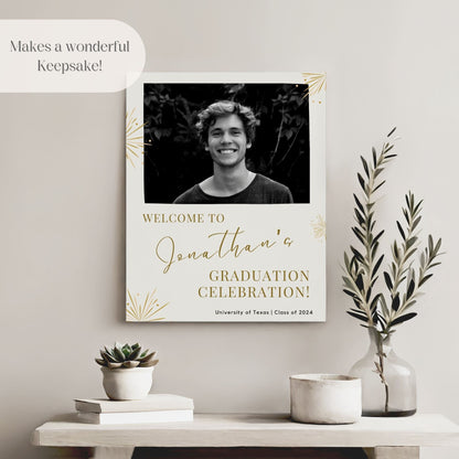 Gold Fireworks Custom Photo Graduation Party Welcome Sign - Magnolia Dane Co.