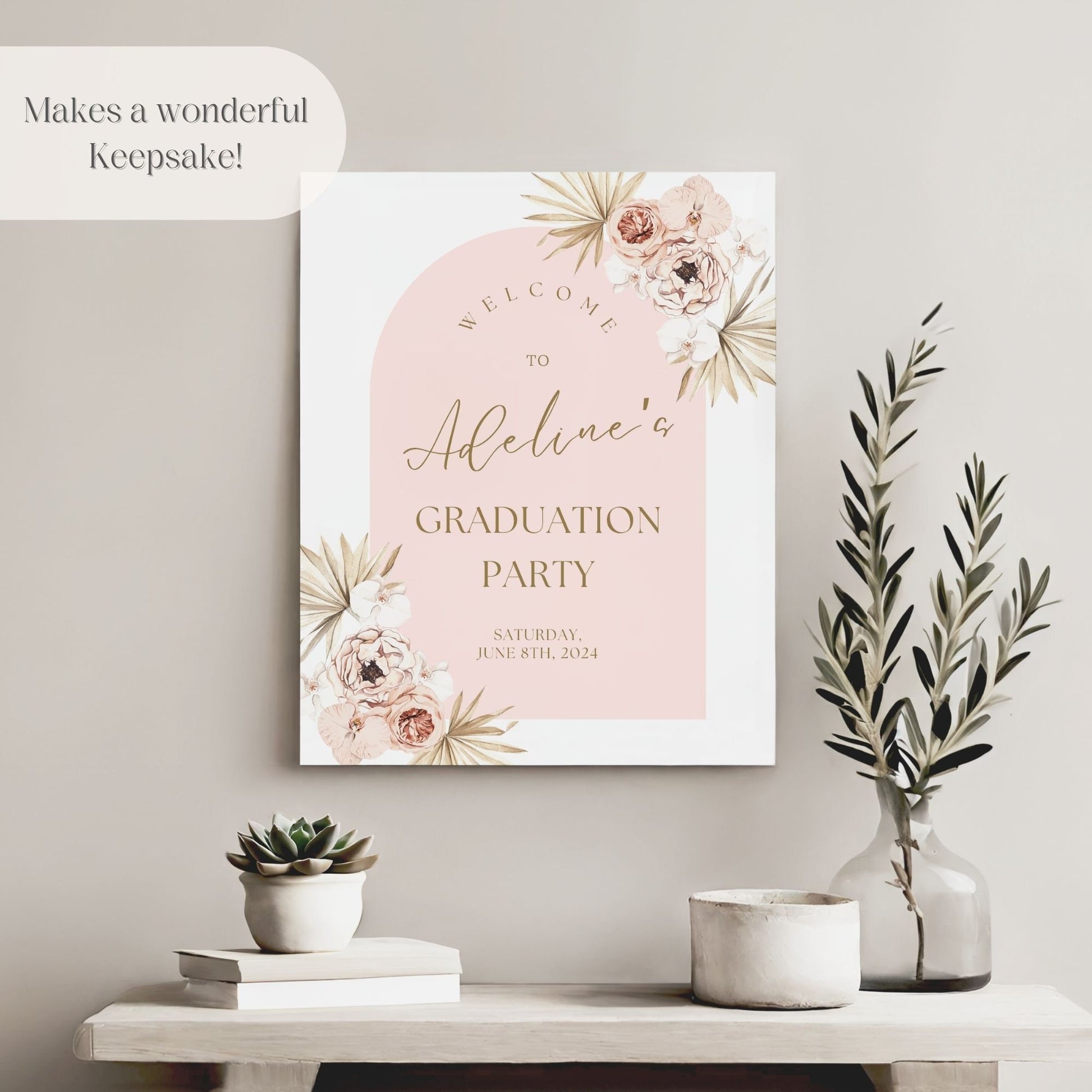 Pink Boho Arch Graduation Party Welcome Sign - Magnolia Dane Co.