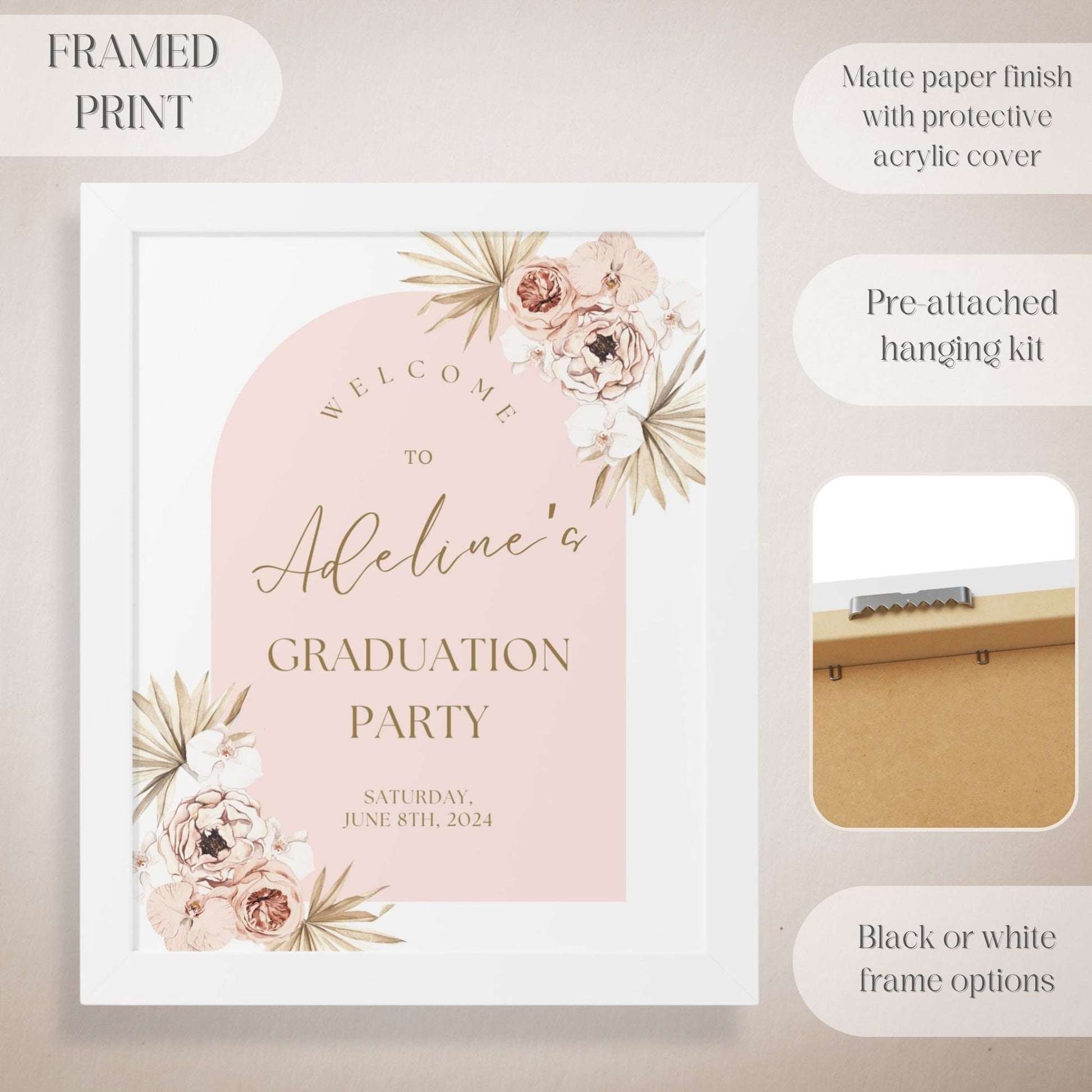 Pink Boho Arch Graduation Party Welcome Sign - Magnolia Dane Co.