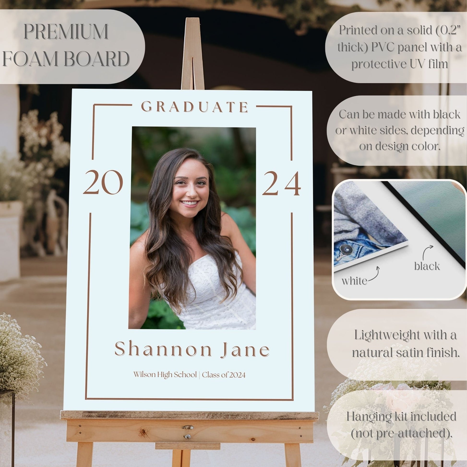 Simple Outline Custom Photo Graduation Party Welcome Sign - Magnolia Dane Co.