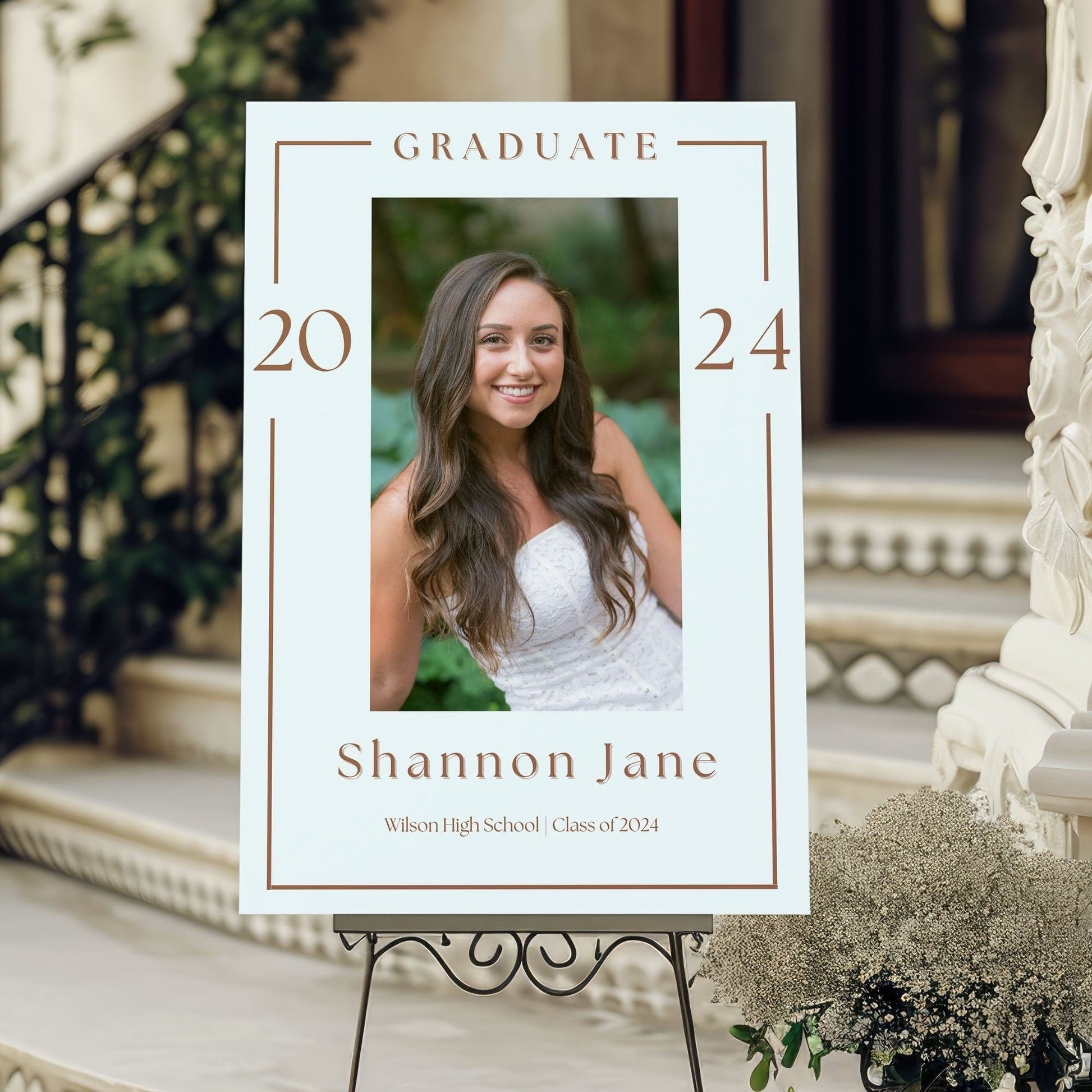 Simple Outline Custom Photo Graduation Party Welcome Sign - Magnolia Dane Co.