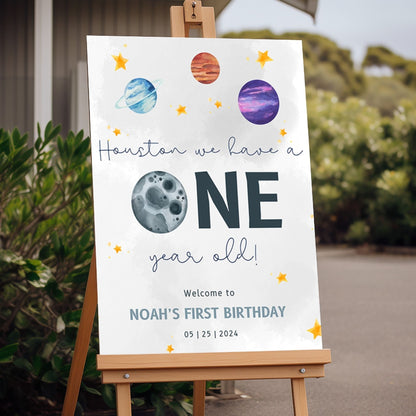 "Houston We Have a One Year Old" 1st Birthday Welcome Sign - Magnolia Dane Co.