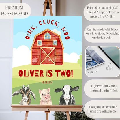 "Oink, Cluck, Moo" 2nd Birthday Welcome Sign - Magnolia Dane Co.