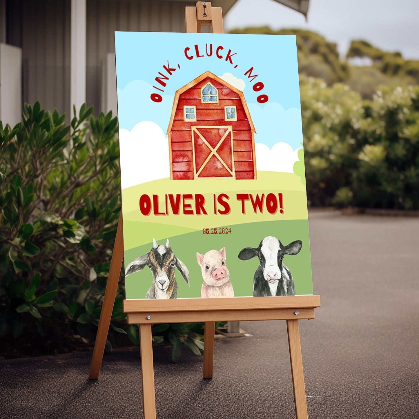 "Oink, Cluck, Moo" 2nd Birthday Welcome Sign - Magnolia Dane Co.