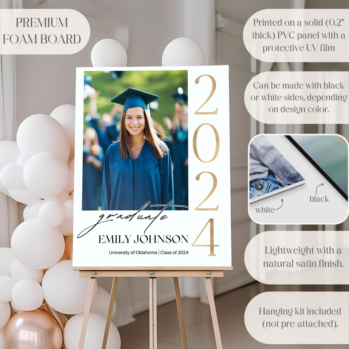 "2024 Graduate" Gold Custom Photo Graduation Party Welcome Sign - Magnolia Dane Co.