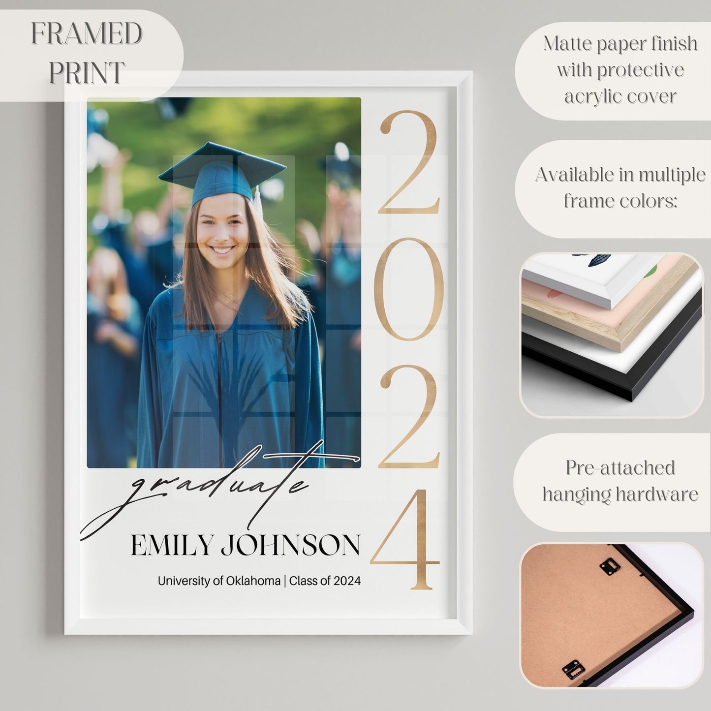 "2024 Graduate" Gold Custom Photo Graduation Party Welcome Sign - Magnolia Dane Co.