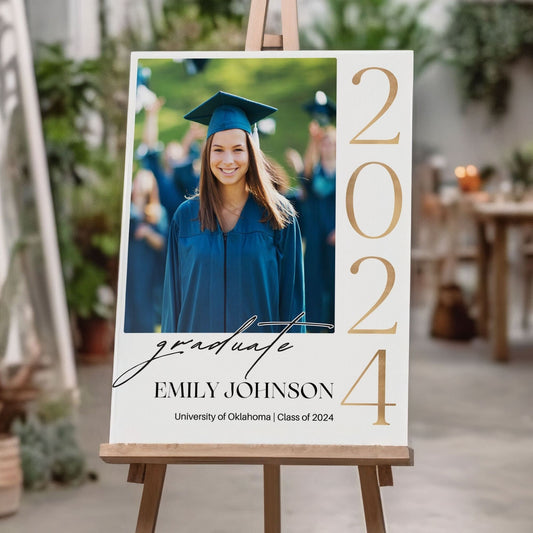 "2024 Graduate" Gold Custom Photo Graduation Party Welcome Sign - Magnolia Dane Co.