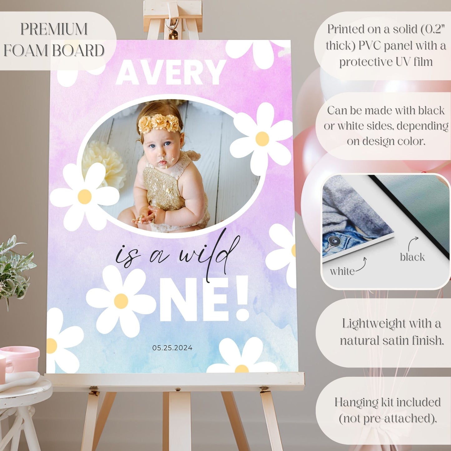 "Wild One" Floral Custom Photo First Birthday Welcome Sign - Magnolia Dane Co.