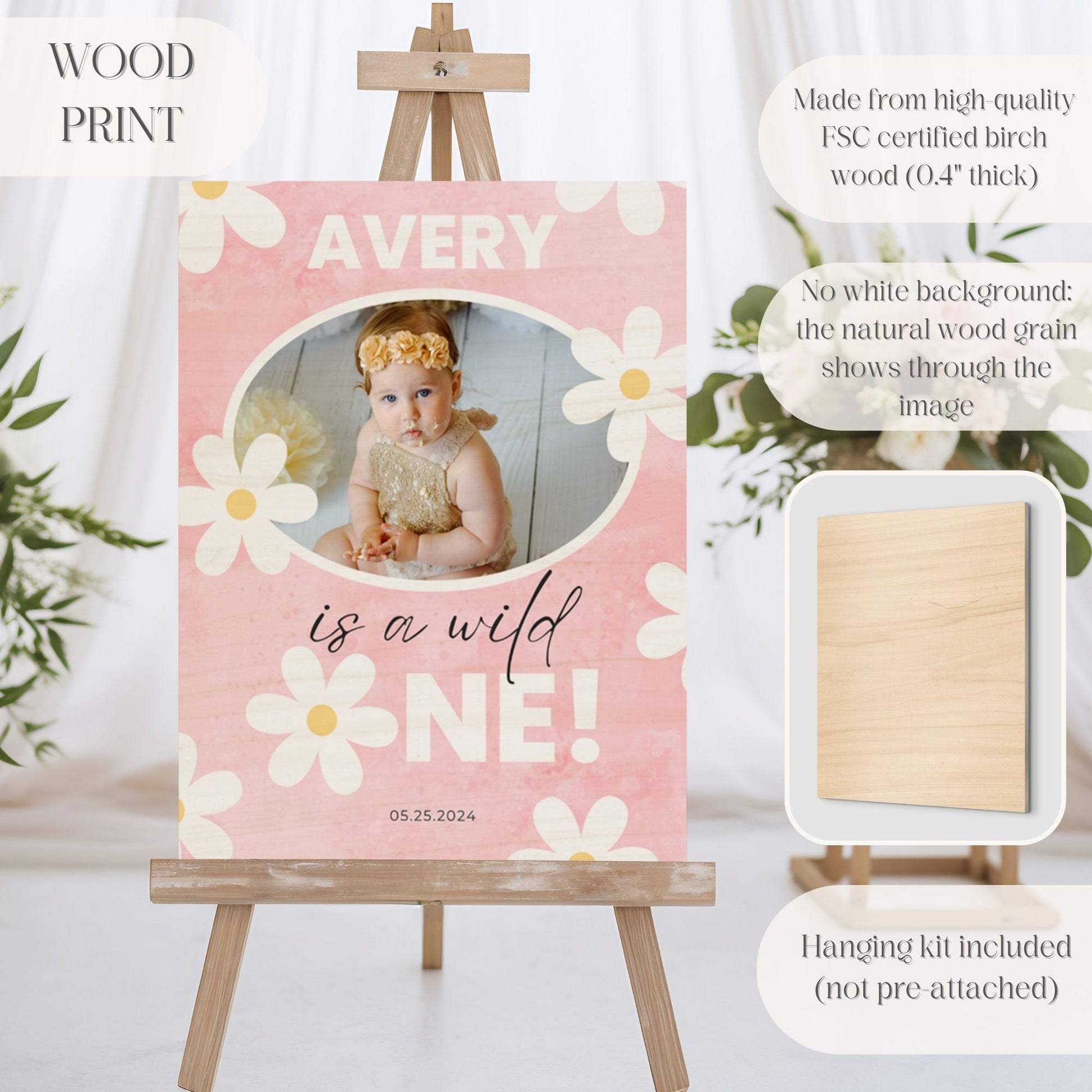 "Wild One" Floral Custom Photo First Birthday Welcome Sign - Magnolia Dane Co.